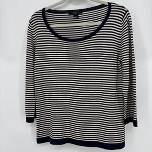 Max Mara XL Weekend Blue White Knit Striped Crewneck Top